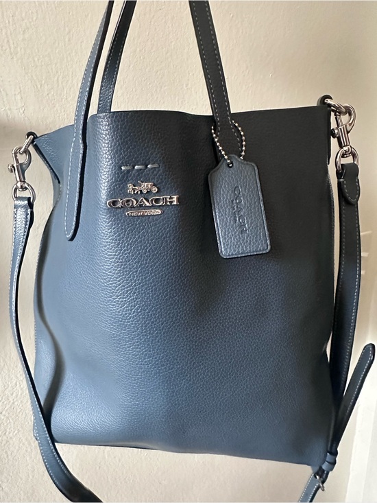 Coach Handbags - COACH THEA BAG Soft Pebbled Leather Tote Denim Blue Silver Hardware NEVER USED